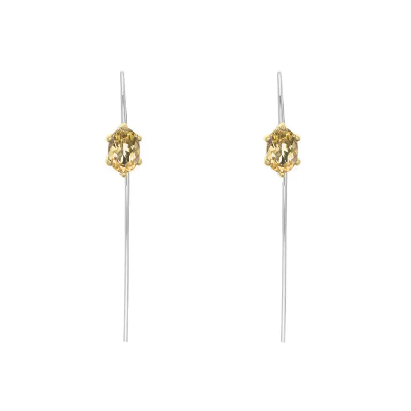 9ct Yellow Gold Sterling Silver Citrine Stepping Stones 4x7mm Oval Claw Set Hook Earrings sold by C.W. Sellors