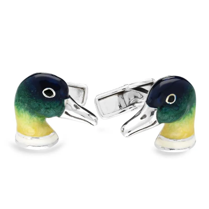 Saturno Sterling Silver Enamel Duck Cufflinks D sold by C.W. Sellors