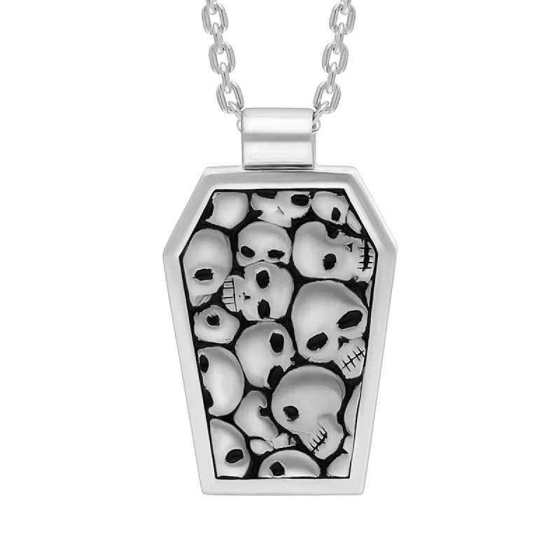 Sterling Silver Whitby Jet Skull Coffin Pendant sold by C.W. Sellors