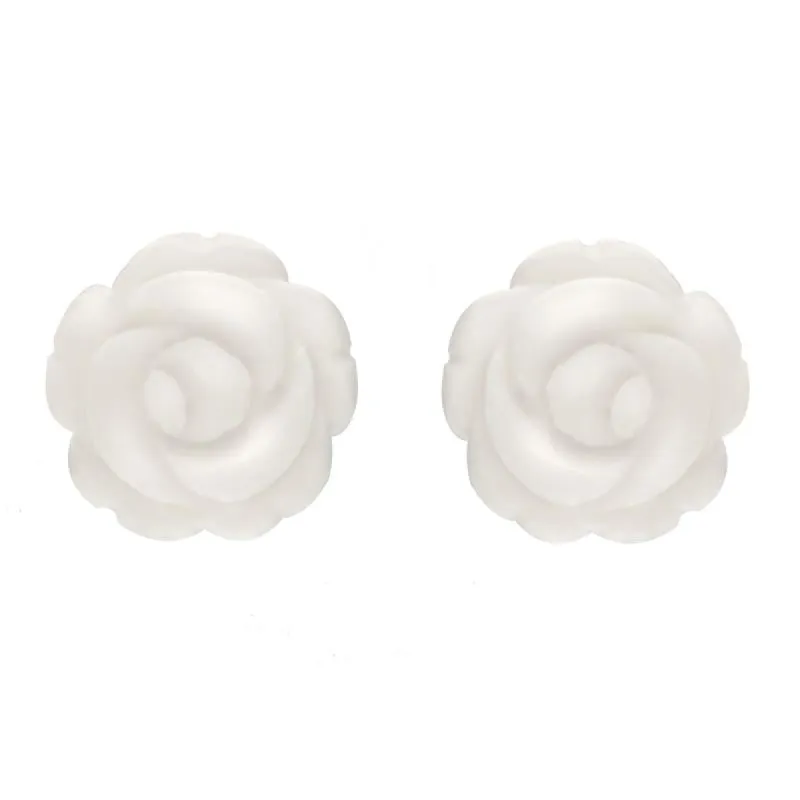 Sterling Silver White Agate Tuberose 10mm Rose Stud Earrings sold by C.W. Sellors