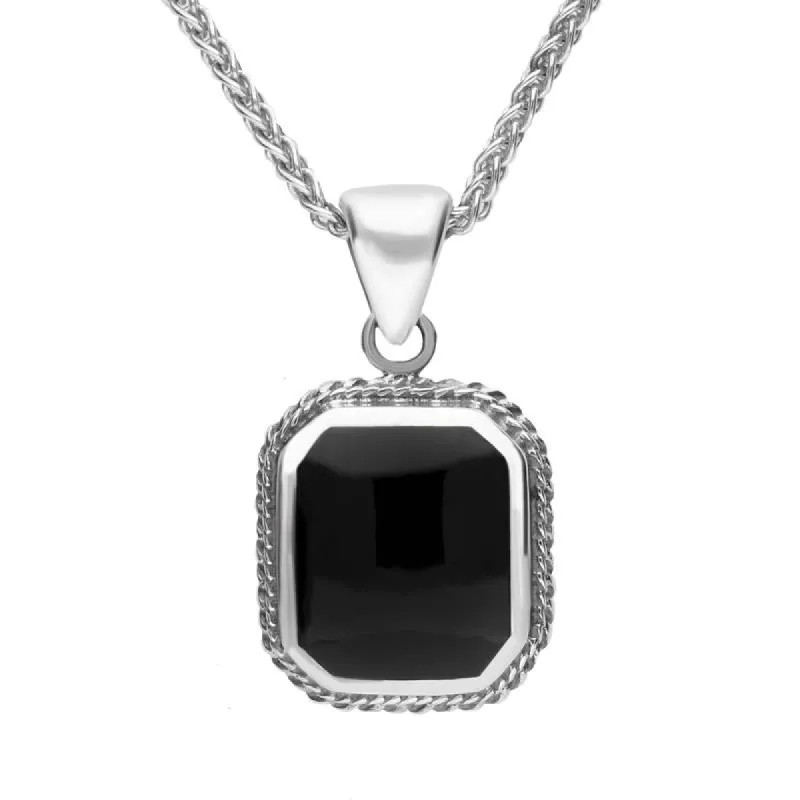 Sterling Silver Whitby Jet  Square Rope Edge Necklace sold by C.W. Sellors