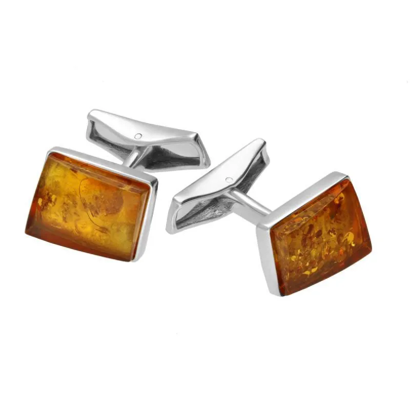 Sterling Silver Amber Rectangle Cufflinks sold by C.W. Sellors