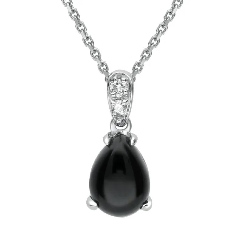 18ct White Gold Whitby Jet Diamond Pear Necklace sold by C.W. Sellors