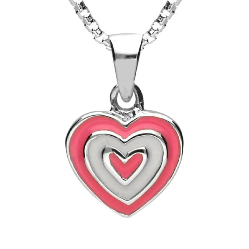 Sterling Silver NSPCC Enamel Pink and White Layered Heart Necklace D sold by C.W. Sellors