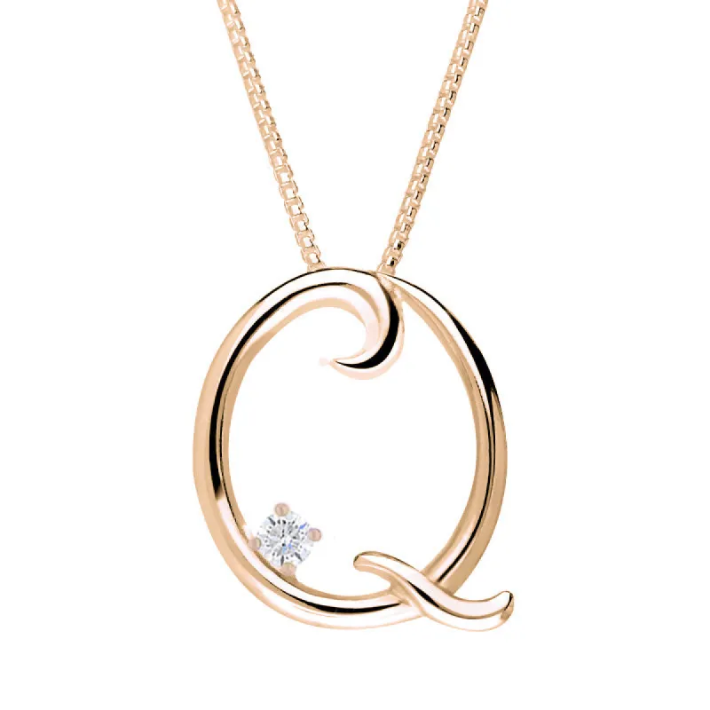 Love Letters 18ct Rose Gold 0.10ct Diamond Initial Q Necklace sold by C.W. Sellors