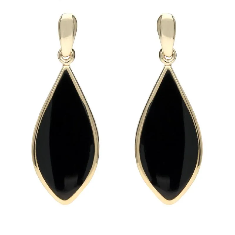 9ct Yellow Gold Whitby Jet Pointed Pear Drop Earrings sold by C.W. Sellors