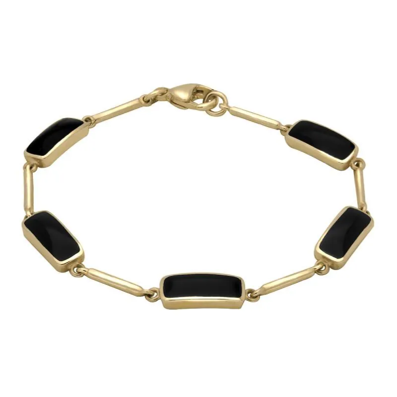 9ct Yellow Gold Whitby Jet Five Stone Oblong Bar Bracelet sold by C.W. Sellors