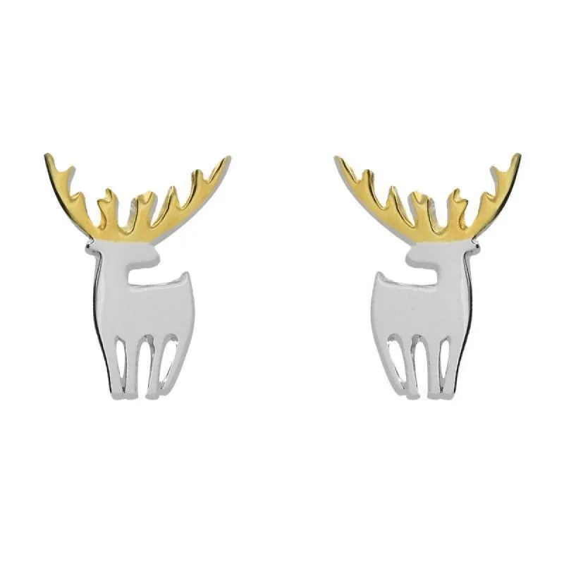 Yellow Gold Plated Sterling Silver Reindeer Silhouette Earrings sold by C.W. Sellors