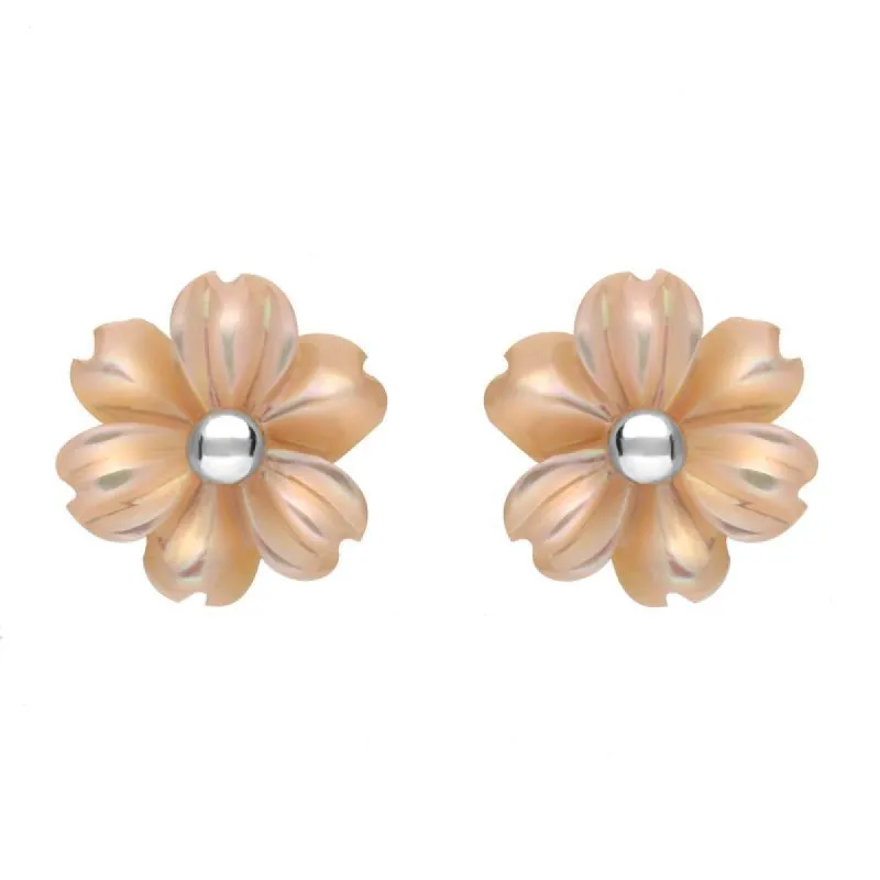 Sterling Silver Pink Mother of Pearl Tuberose 8mm Dahlia Stud Earrings sold by C.W. Sellors