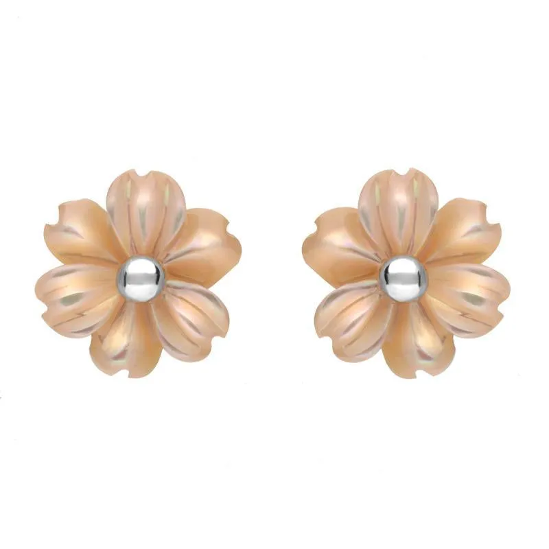 Sterling Silver Pink Mother of Pearl Tuberose 8mm Dahlia Stud Earrings sold by C.W. Sellors