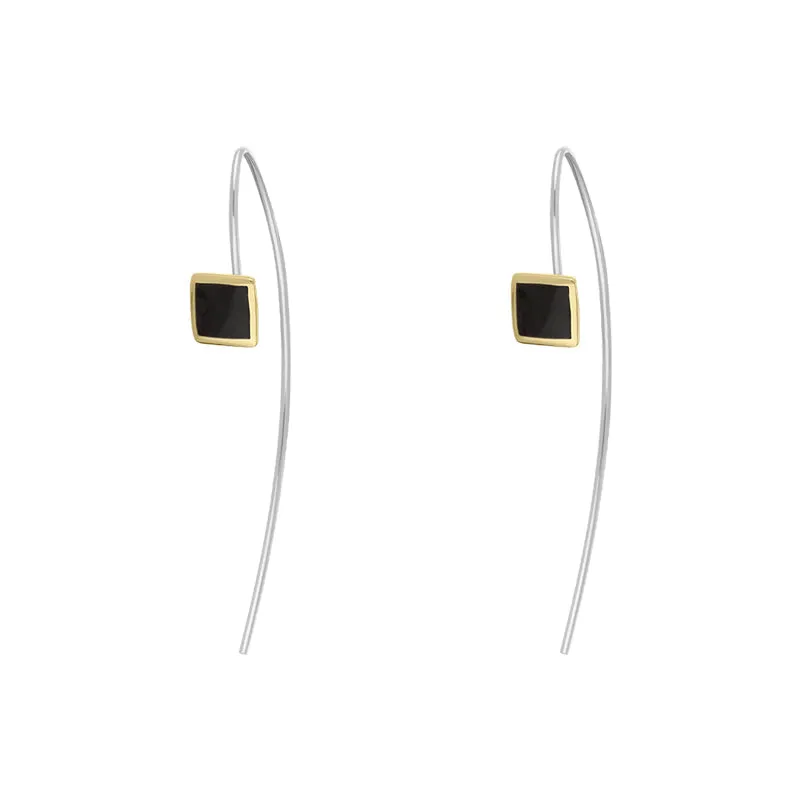 9ct Yellow Gold Sterling Silver Whitby Jet Stepping Stones 5mm Square Hook Earrings sold by C.W. Sellors product image thumbnail 2