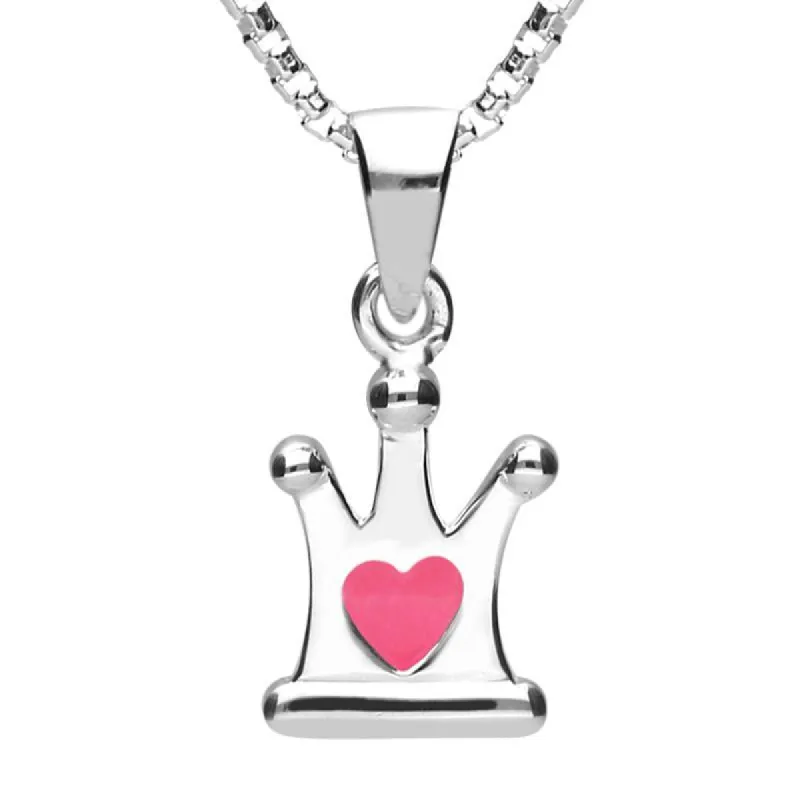 Sterling Silver NSPCC Enamel Pink Heart Crown Necklace D sold by C.W. Sellors