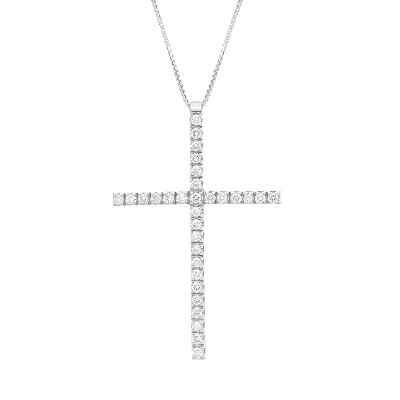 18ct White Gold 0.93ct Large Diamond Cross Necklace D sold by C.W. Sellors