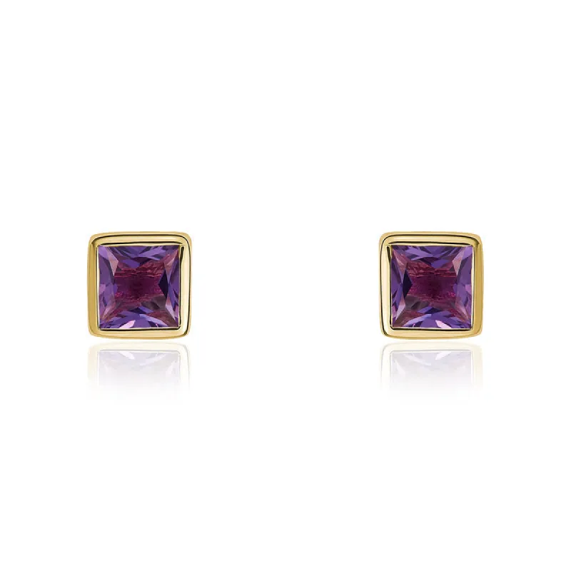 9ct Yellow Gold Amethyst Princess Cut 3mm Stud Earrings D sold by C.W. Sellors