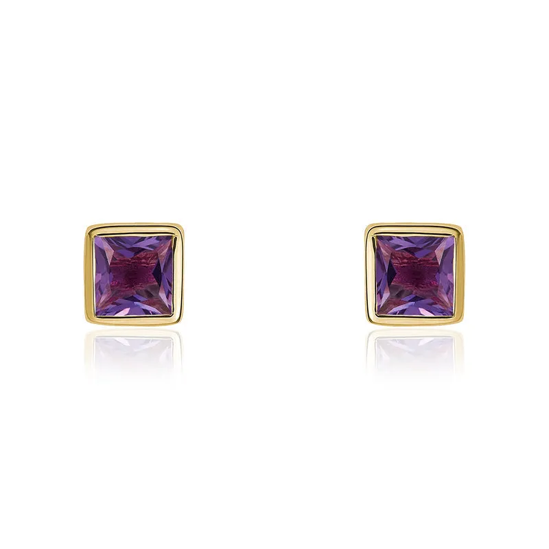 9ct Yellow Gold Amethyst Princess Cut 3mm Stud Earrings D sold by C.W. Sellors