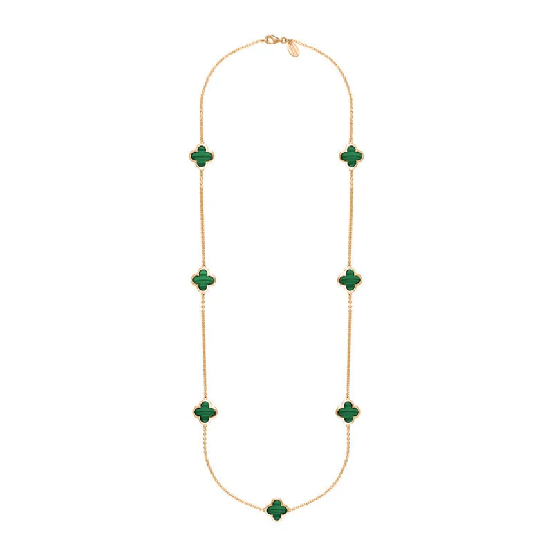 9ct Rose Gold Malachite Bloom Four Leaf Clover Long Necklace sold by C.W. Sellors