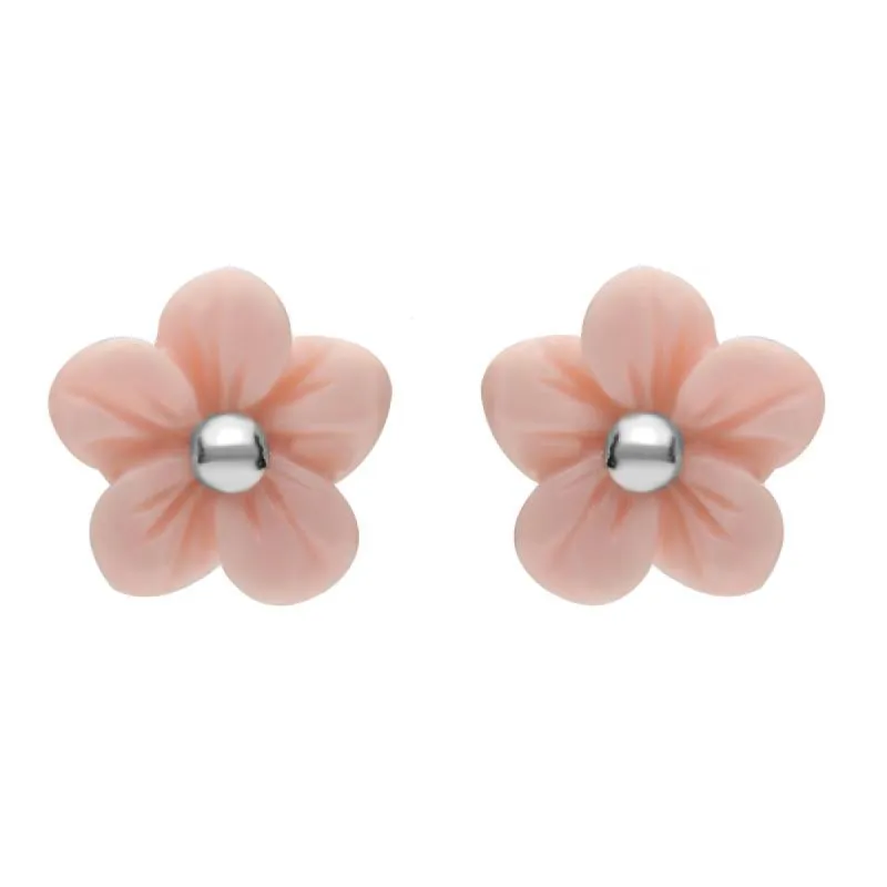 Sterling Silver Pink Conch Tuberose 8mm Pansy Stud Earrings sold by C.W. Sellors
