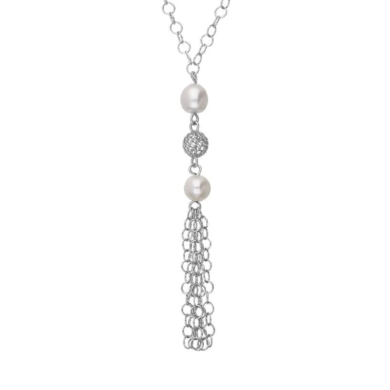 Sterling Silver Pearl Double Stone Tassel Drop Necklace sold by C.W. Sellors