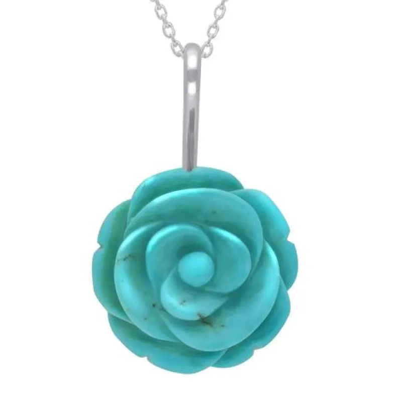 Sterling Silver Turquoise Tuberose 20mm Rose Necklace sold by C.W. Sellors
