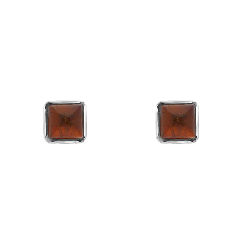 Sterling Silver Amber 4mm Square Stud Earrings D sold by C.W. Sellors