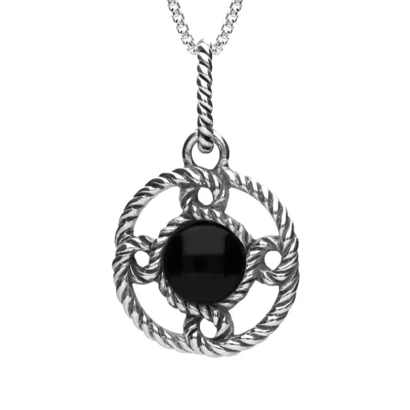 Sterling Silver Whitby Jet Rope Edge Port Hole Necklace sold by C.W. Sellors