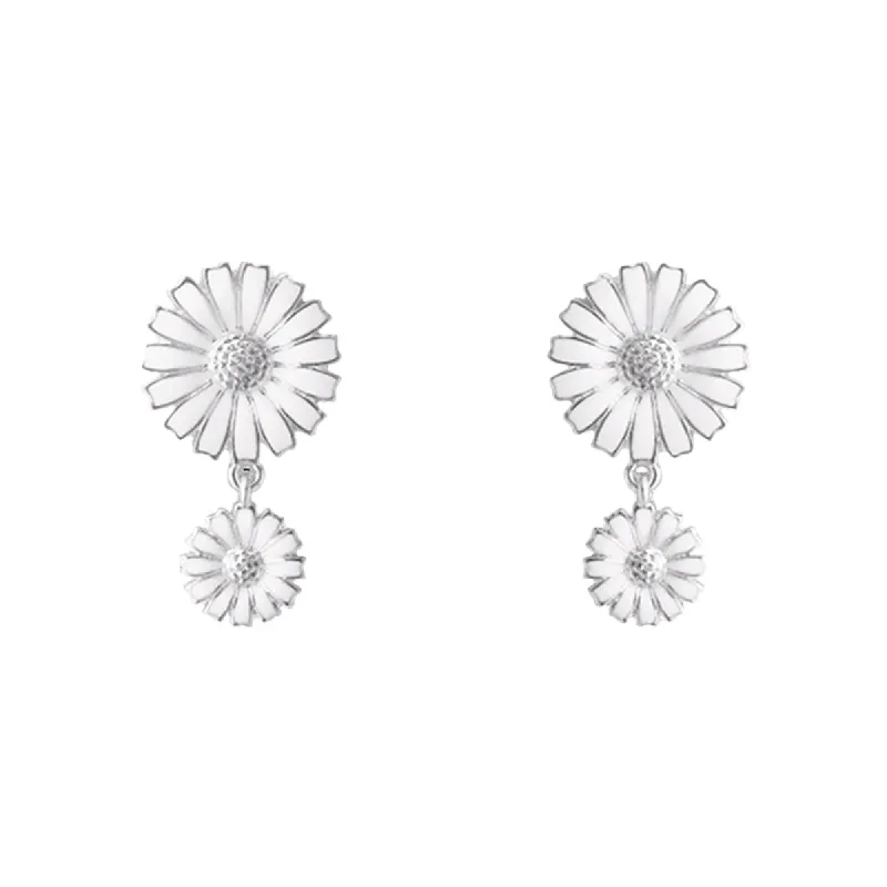 Georg Jensen Daisy Sterling Silver White Enamel Double Earrings sold by C.W. Sellors