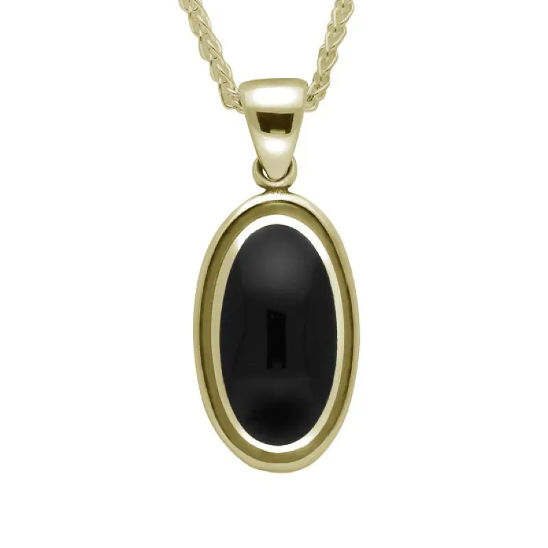 9ct Yellow Gold Whitby Jet Ribbed Oval Necklace sold by C.W. Sellors