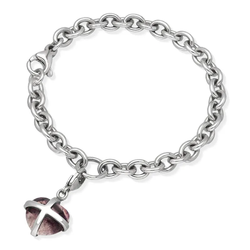 Sterling Silver Blue John Small Cross Heart Charm Bracelet D sold by C.W. Sellors