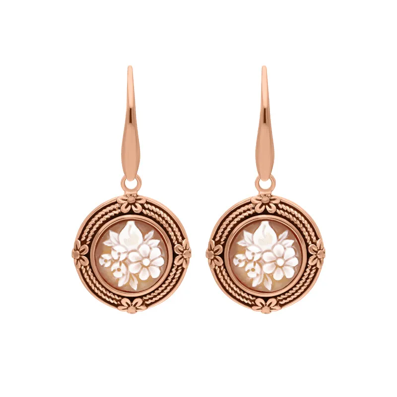 Rose Gold Plated Sterling Silver Cameo Round Flower Bunch Drop Earrings D sold by C.W. Sellors
