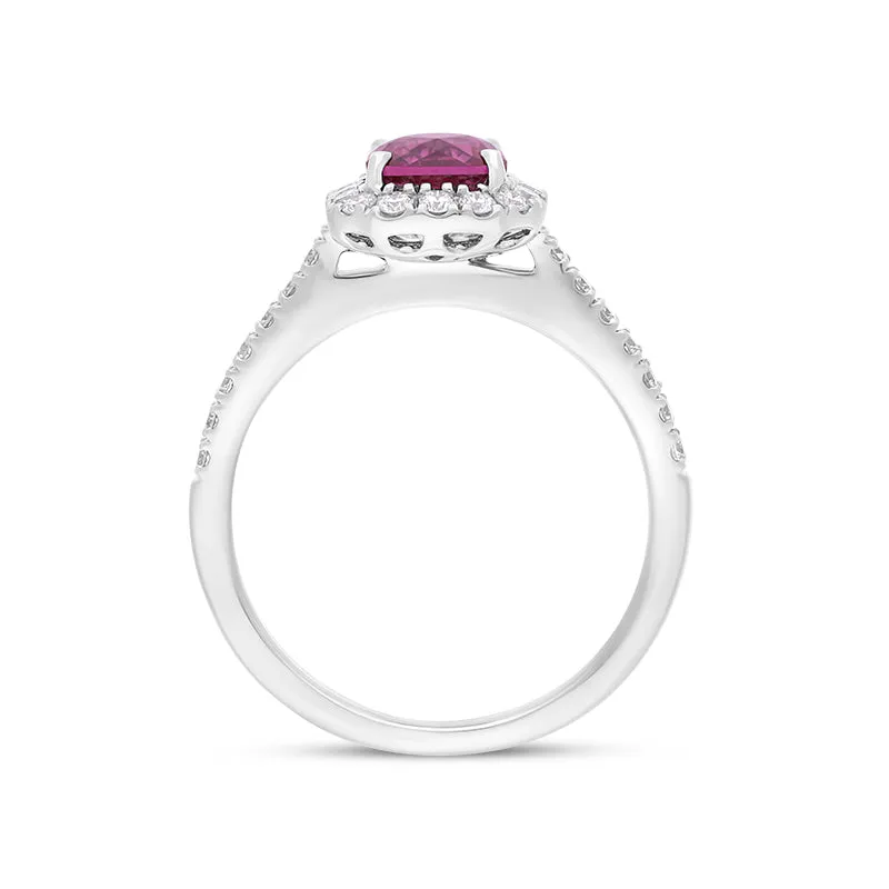 18ct White Gold Pink Tourmaline Diamond Shoulder Set Cushion Cluster Ring sold by C.W. Sellors product image thumbnail 2