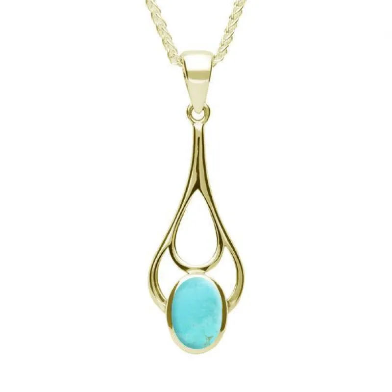 9ct Yellow Gold Turquoise Oval Spoon Necklace sold by C.W. Sellors