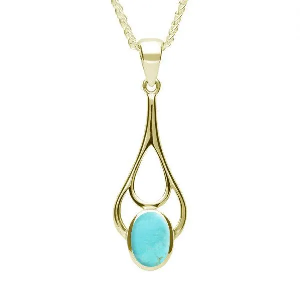 9ct Yellow Gold Turquoise Oval Spoon Necklace sold by C.W. Sellors