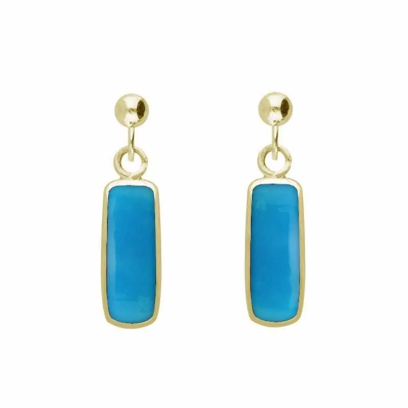 9ct Yellow Gold Turquoise Oblong Drop Earrings sold by C.W. Sellors