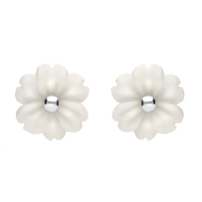 Sterling Silver White Agate Tuberose 8mm Dahlia Stud Earrings sold by C.W. Sellors
