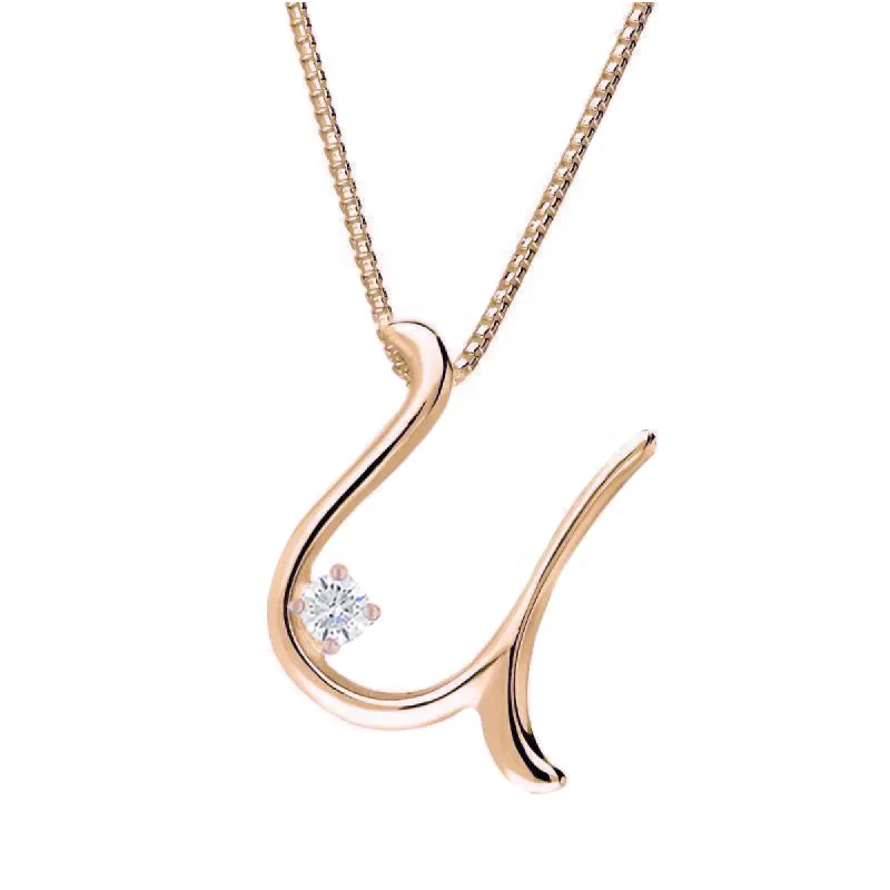 Love Letters 9ct Rose Gold 0.10ct Diamond Initial U Necklace sold by C.W. Sellors