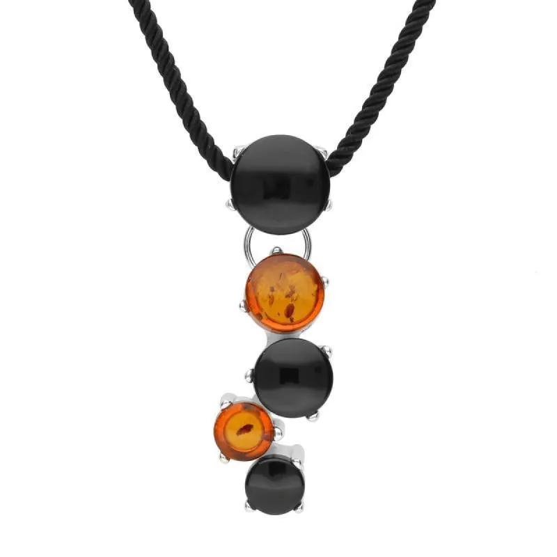 Sterling Silver Whitby Jet and Amber Five Stone Graduated Cascade Necklace D sold by C.W. Sellors