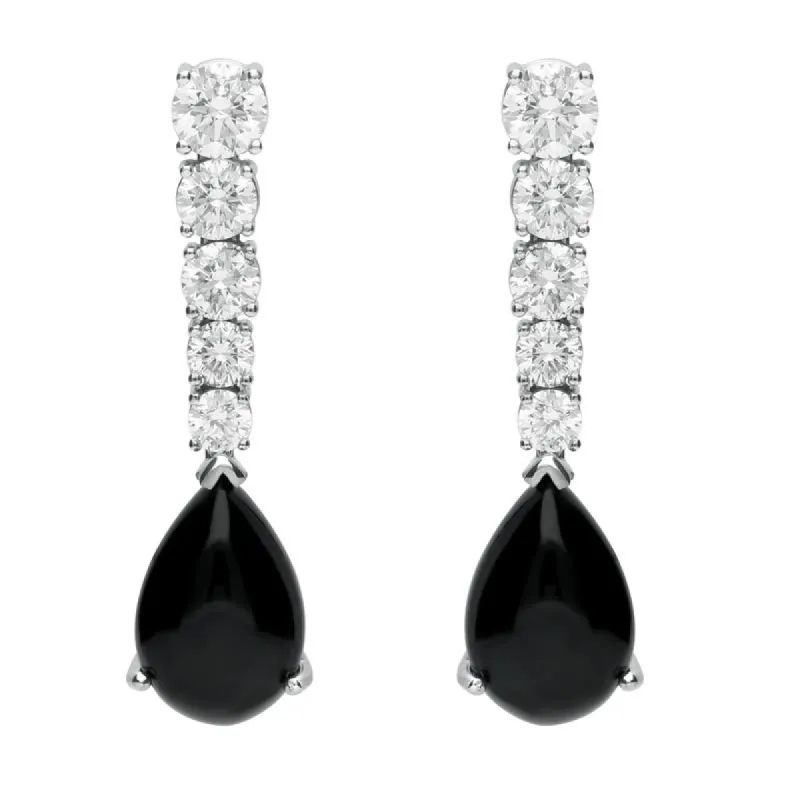 18ct White Gold Whitby Jet 2.29ct Diamond Tear Drop Earrings sold by C.W. Sellors