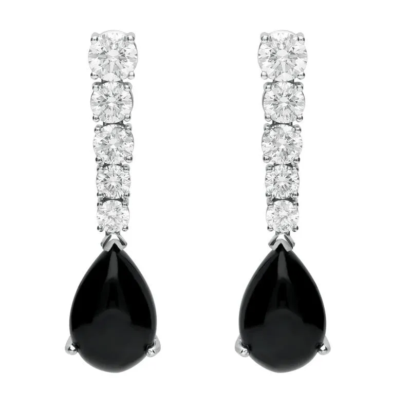 18ct White Gold Whitby Jet 2.29ct Diamond Tear Drop Earrings sold by C.W. Sellors