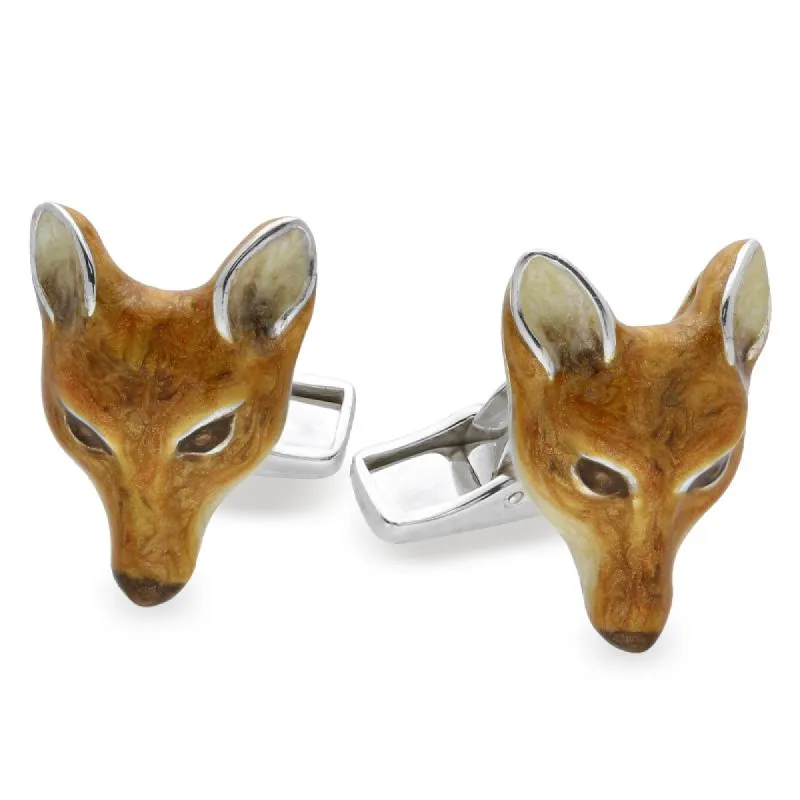 Saturno Sterling Silver Enamel Fox Cufflinks D sold by C.W. Sellors