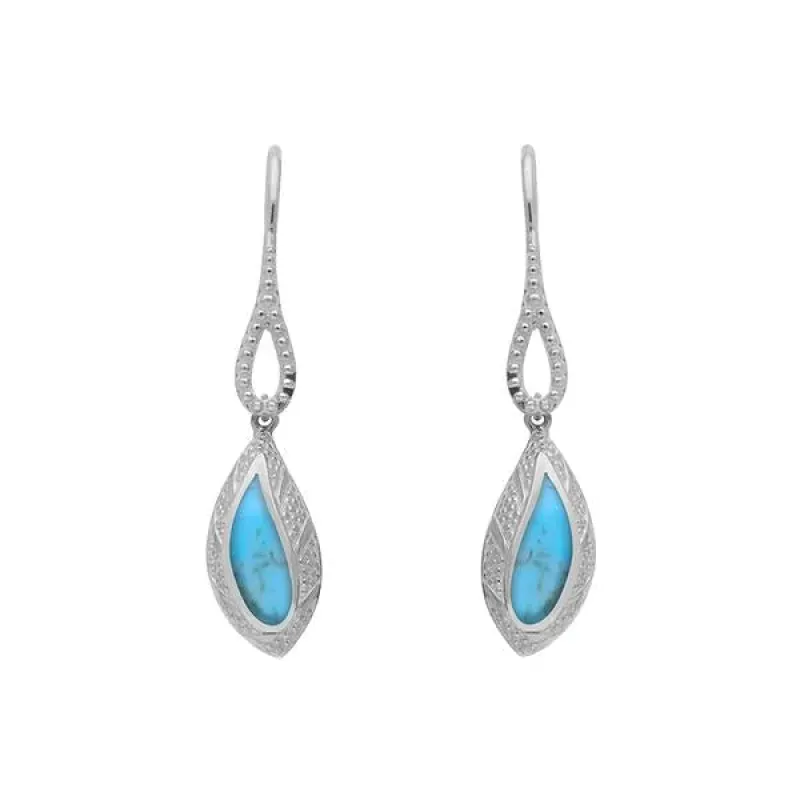 Sterling Silver Turquoise Marquise Beaded Edge Drop Earrings sold by C.W. Sellors