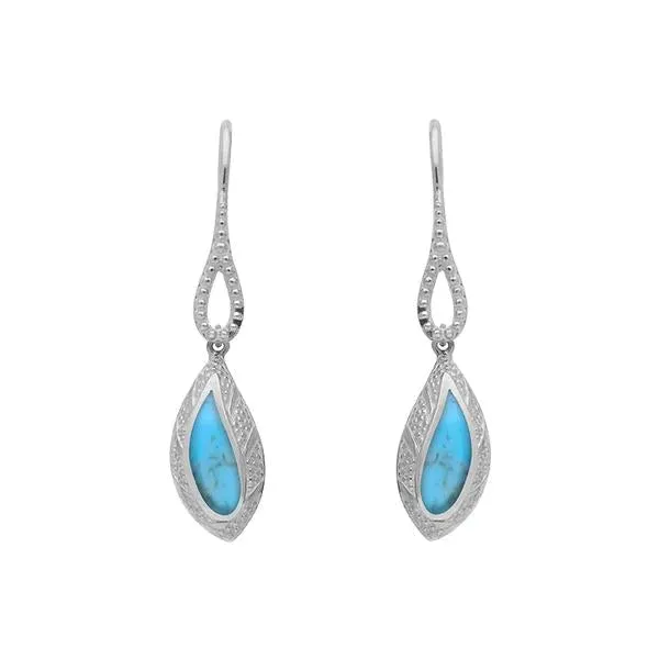 Sterling Silver Turquoise Marquise Beaded Edge Drop Earrings sold by C.W. Sellors