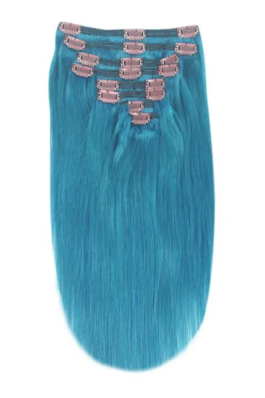 Full Head Remy Clip in Human Hair Extensions - Turquoise sold by Cliphair