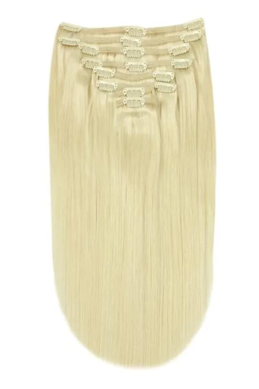 Full Head Remy Clip in Human Hair Extensions - Lightest Blonde (#60) sold by Cliphair