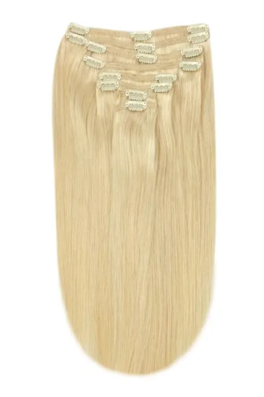 Full Head Remy Clip in Human Hair Extensions - Light Ash Blonde (#22) sold by Cliphair
