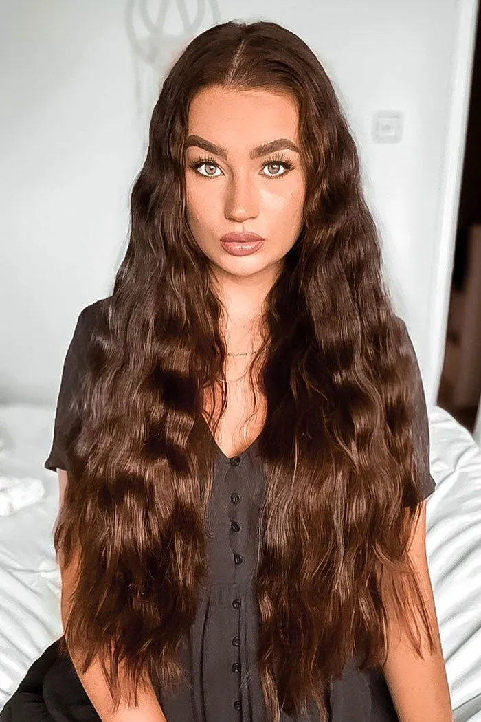 Medium Brown (#4) Double Wefted Full Head Clip In Hair Extensions sold by Cliphair product image thumbnail 3