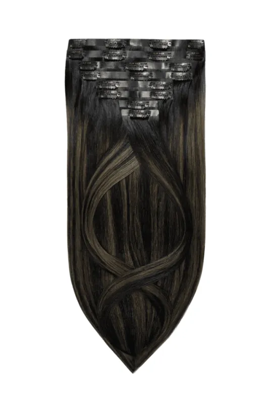 Ash Black Balayage Double Drawn Seamless Clip In Hair Extensions sold by Cliphair