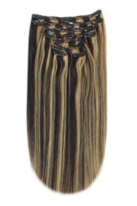 Full Head Remy Clip in Human Hair Extensions - Natural Black/Blonde Mix (#1B/27) sold by Cliphair