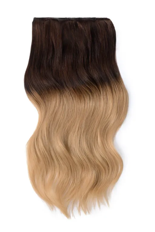 Double Wefted Full Head Remy Clip in Human Hair Extensions - Chocolate Honey Ombre (#T4/27) sold by Cliphair