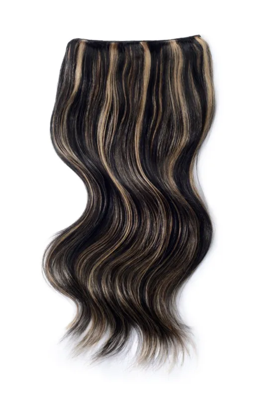 Double Wefted Full Head Remy Clip in Human Hair Extensions - Natural Black/Blonde Mix (#1B/27) sold by Cliphair