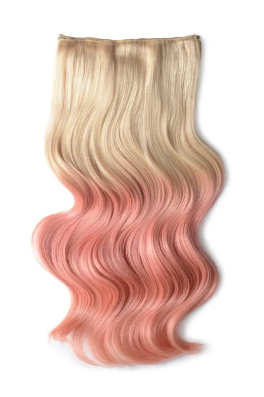 Double Wefted Full Head Remy Clip in Ombre Human Hair Extensions - (#T60/Pink) sold by Cliphair